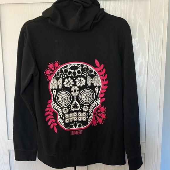 Loungefly Sugar Skull Day of the Dead Zip Up‎ Women's Black Hoodie Size Small - Picture 1 of 8